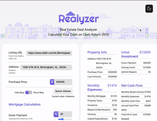 Realyzer Real Estate Deal Analyzer gif image